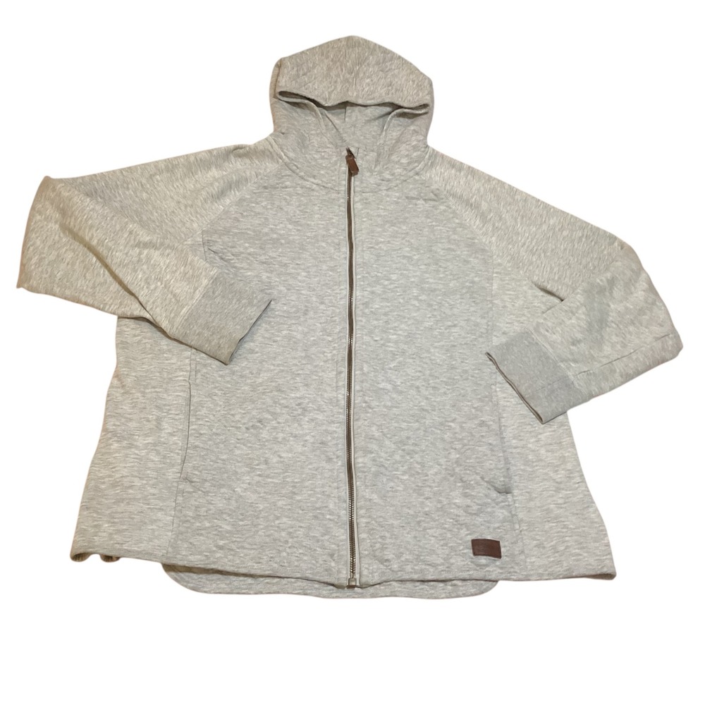 LL Bean Womens Gray Quilted Full Zip Hoodie Sweatshirt Large 505473